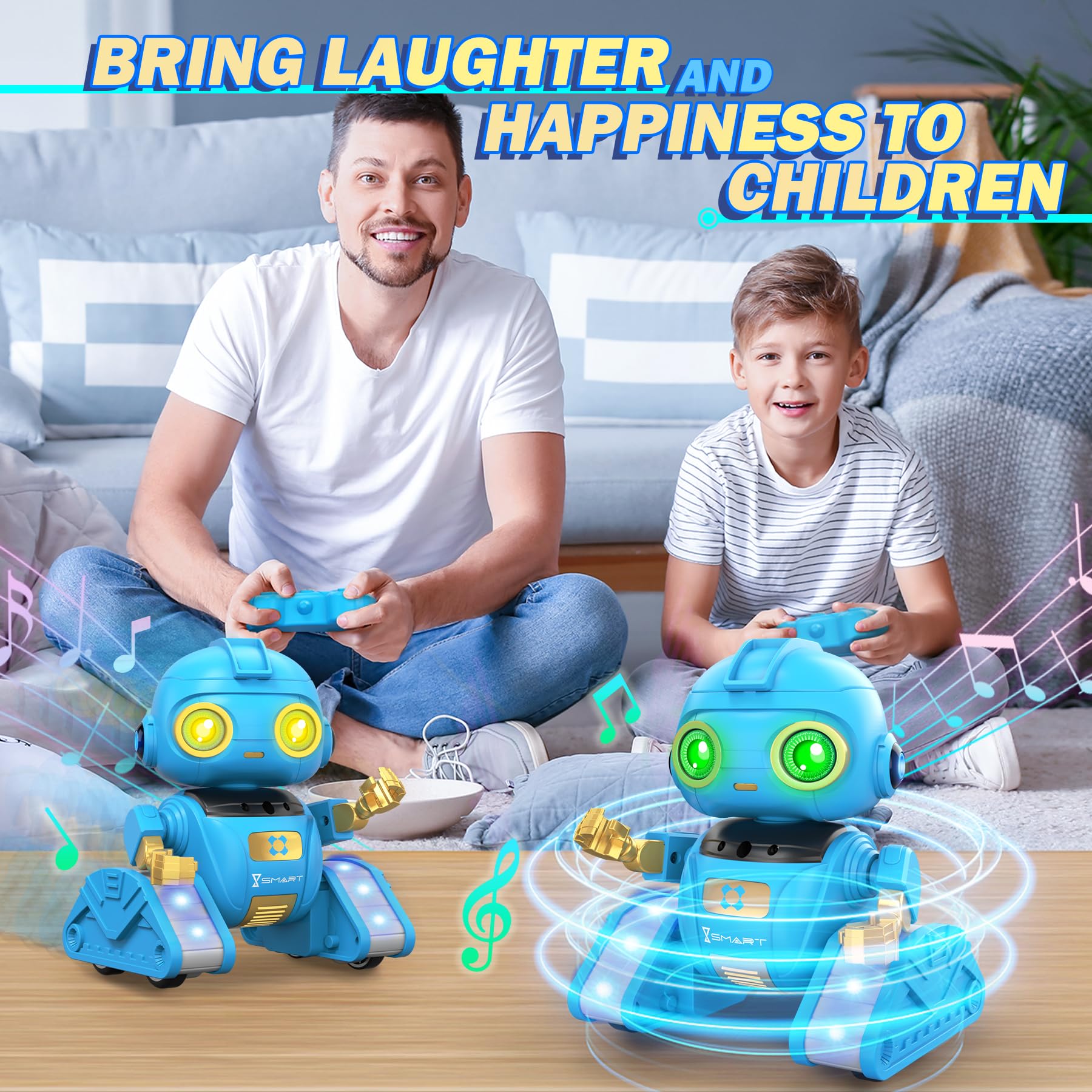 Ophy Robot Bambini, Funzione di Proiezione Innovativa, Robot Telecomandato con Controllo Gestuale, Occhi a LED, Musica, robot Giocattoli per bambini e bambine (Blu)