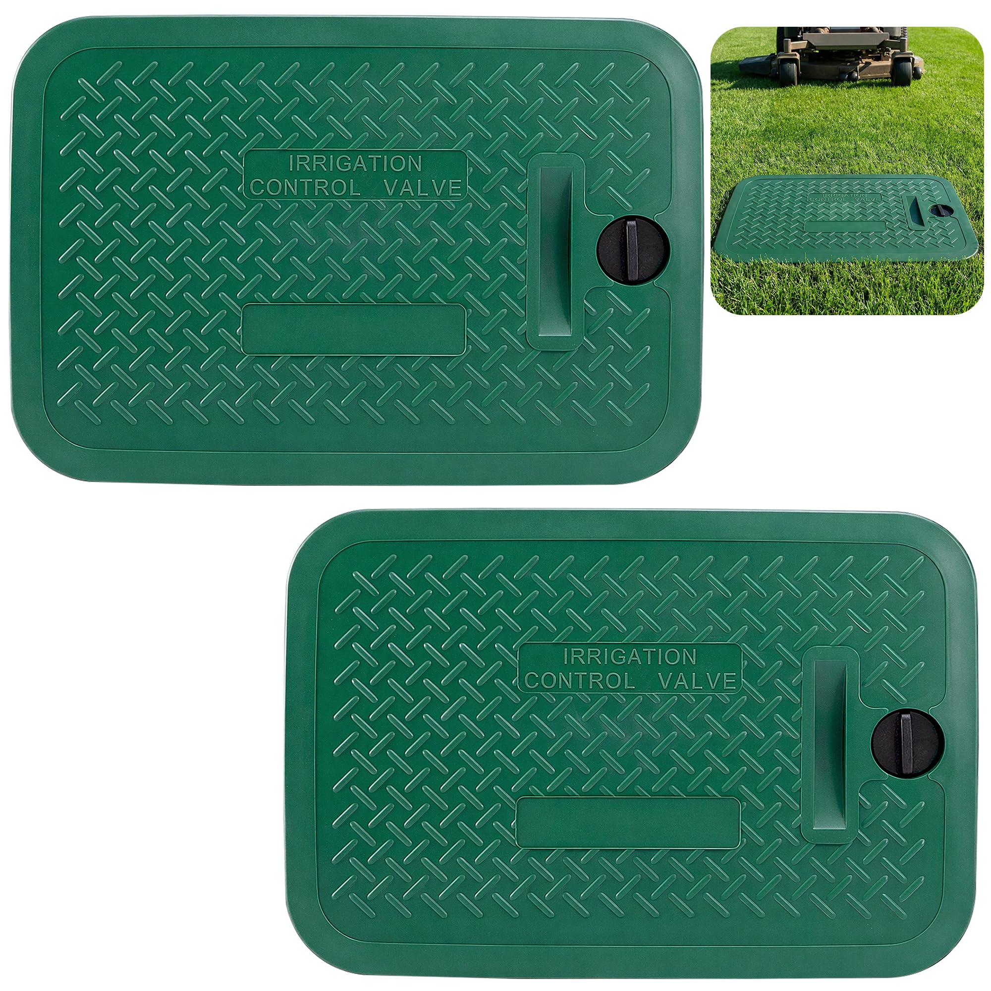 Photo 1 of 2 Pcs 12 x 17 Inch Irrigation Valve Box Cover, Rectangular Sprinkler Valve Lids with Plug, Sprinkler Valve Cover Replacement for Outdoor Irrigation Watering Equipment, Only Covers, Box Not Included
