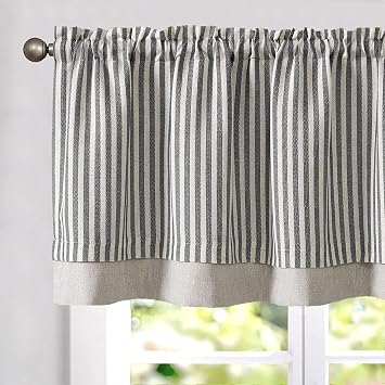 TOPICK Striped Short Kitchen Curtains 18 Inch Drop Small Cafe Curtains Blackout Double Layer Curtain Valance for Sink Living Room Cupboard Rod pocket 1 Panel Black on Beige