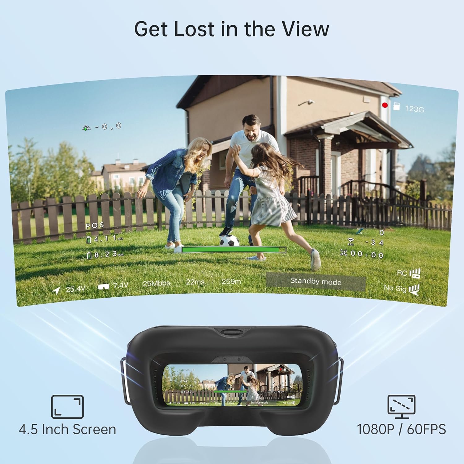 CADDXFPV Walksnail Ascent HD Digital FPV Goggles – 4.5" 1080P/60FPS Screen, 5.8GHz Digital Transmission, 4km Range, 32ms Low Latency, DVR Recording (Supports 256GB SD), Compatible with Ascent System