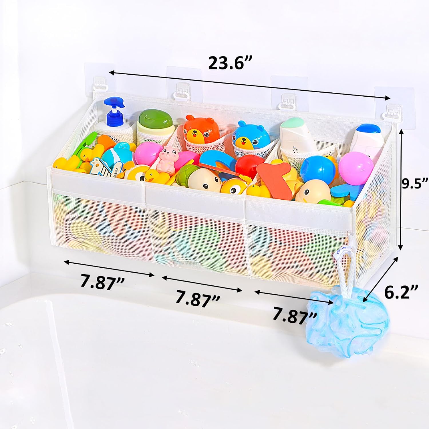 KPH has improved the bath toy holder experience, with the bathtub toy storage adding 6 pockets and a super breathable mesh bath toy storage that dries quickly, bath toy organizer, Easy to use - Image 2