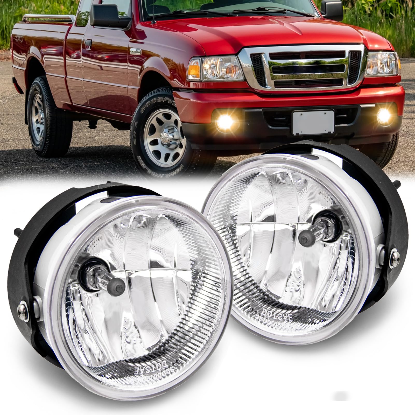 Driving Fog Lights Lamps Assembly for 2007-2013 Ford Expedition, 2008-2011 Ford Ranger Fog Light Replacement with H10 12V 42W Bulbs & Switch and Wiring Kit