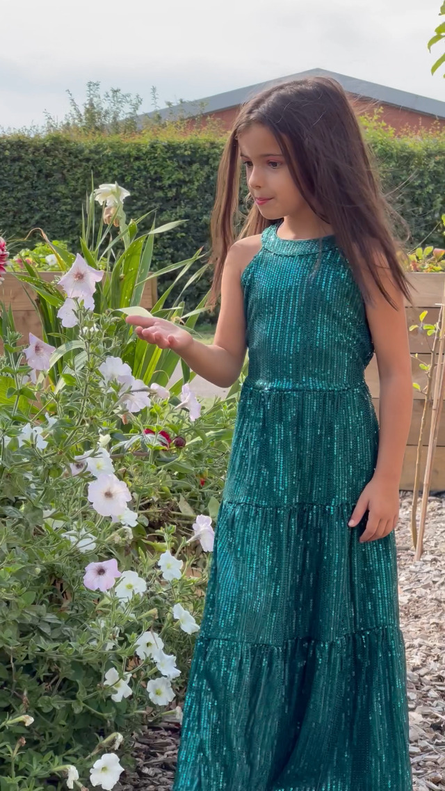 GRACE KARIN Mädchen Paillettenkleid – Neckholder, A-Linie, Mit Chiffonrock Für Party & Sommer