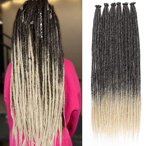 Miniatura 57 de Leeven Extensiones de rastas grises de 40 hebras, de 18 pulgadas, hechas a mano, suaves, de 0.2 in de ancho, extensiones de cabello sintético