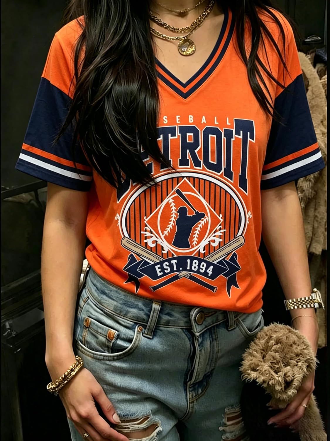 Baseball Jersey Women Oversized V-Neck Baseball Mom Shirts Streak Short Game Day Sleeve Tee Tops