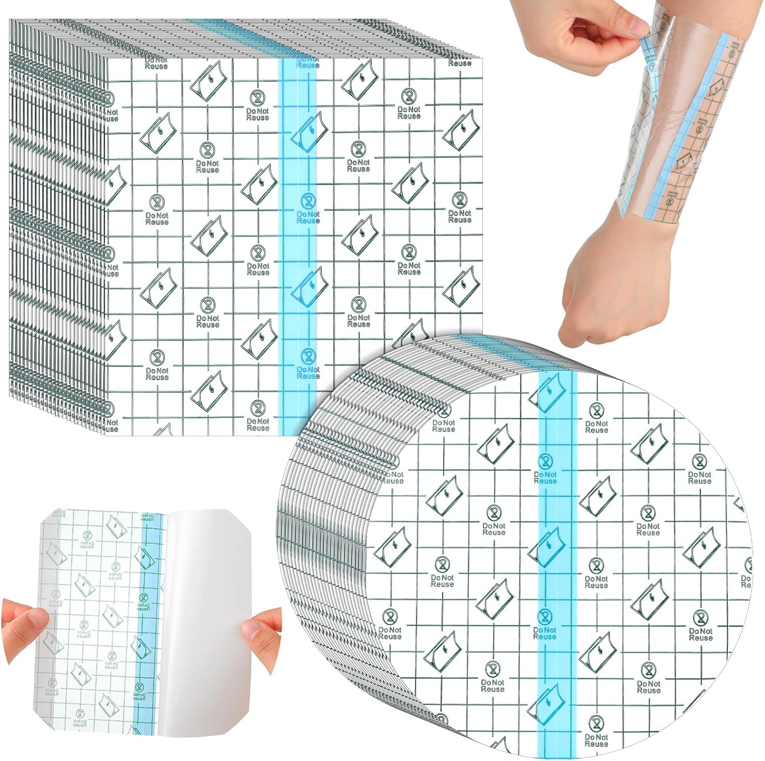 50 Pieces Waterproof Adhesive Bandages Transparent Stretch Bandages Protective Clear Films Tattoo Cover Tapes for Shower Swimming(4 x 4 Inch)