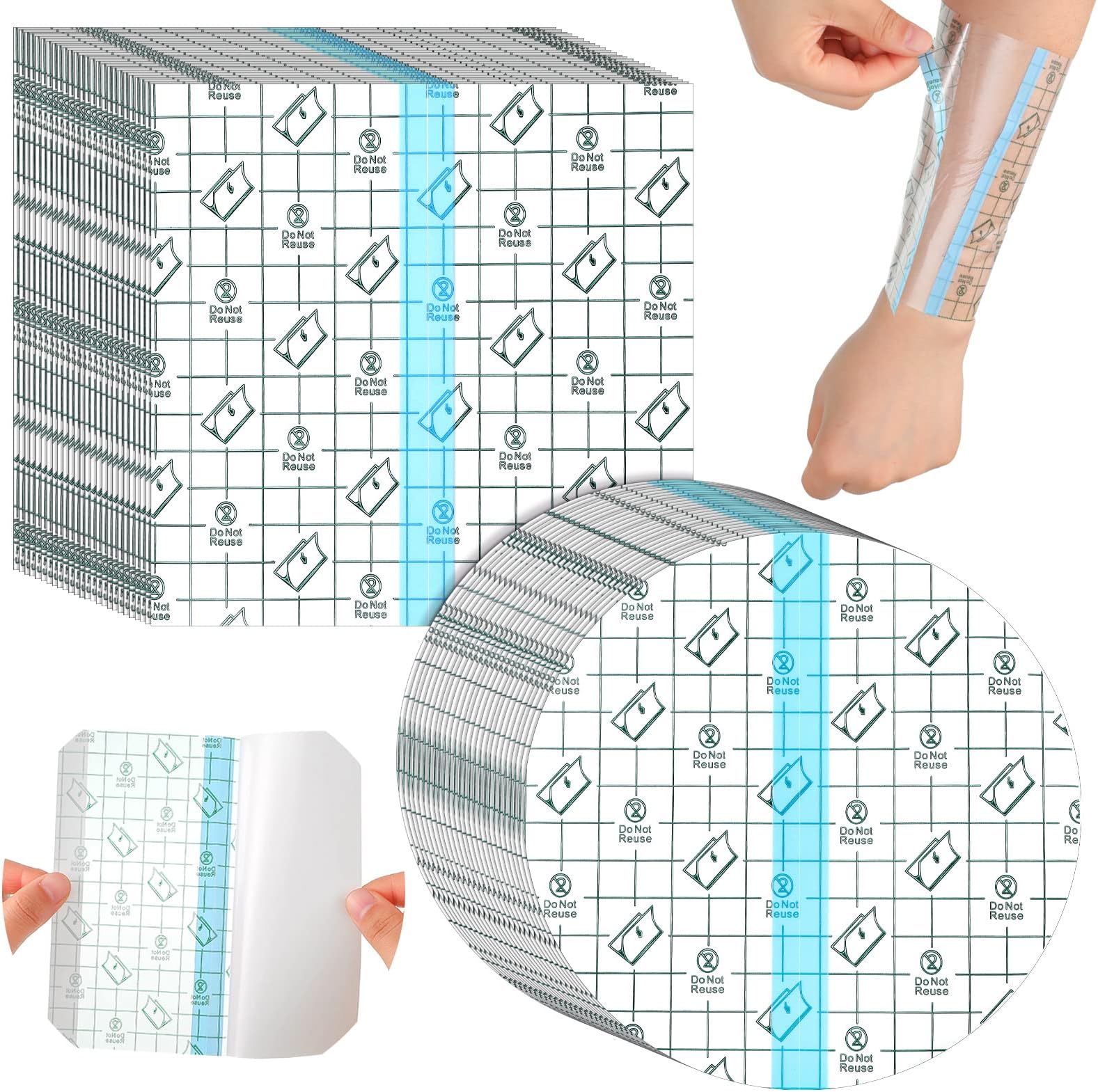 Nuanchu 50 Pieces Waterproof Adhesive Bandages Transparent Stretch Bandages Protective Clear Films Dressing Tattoo Bandages Cover Dressing Tapes for Shower Swimming (6 x 6 Inch)