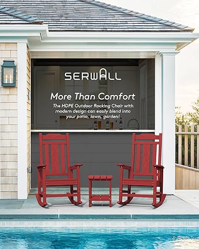 Vista 22 de SERWALL Mecedora de gran tamaño para exteriores, silla mecedora al aire libre de HDPE, azul