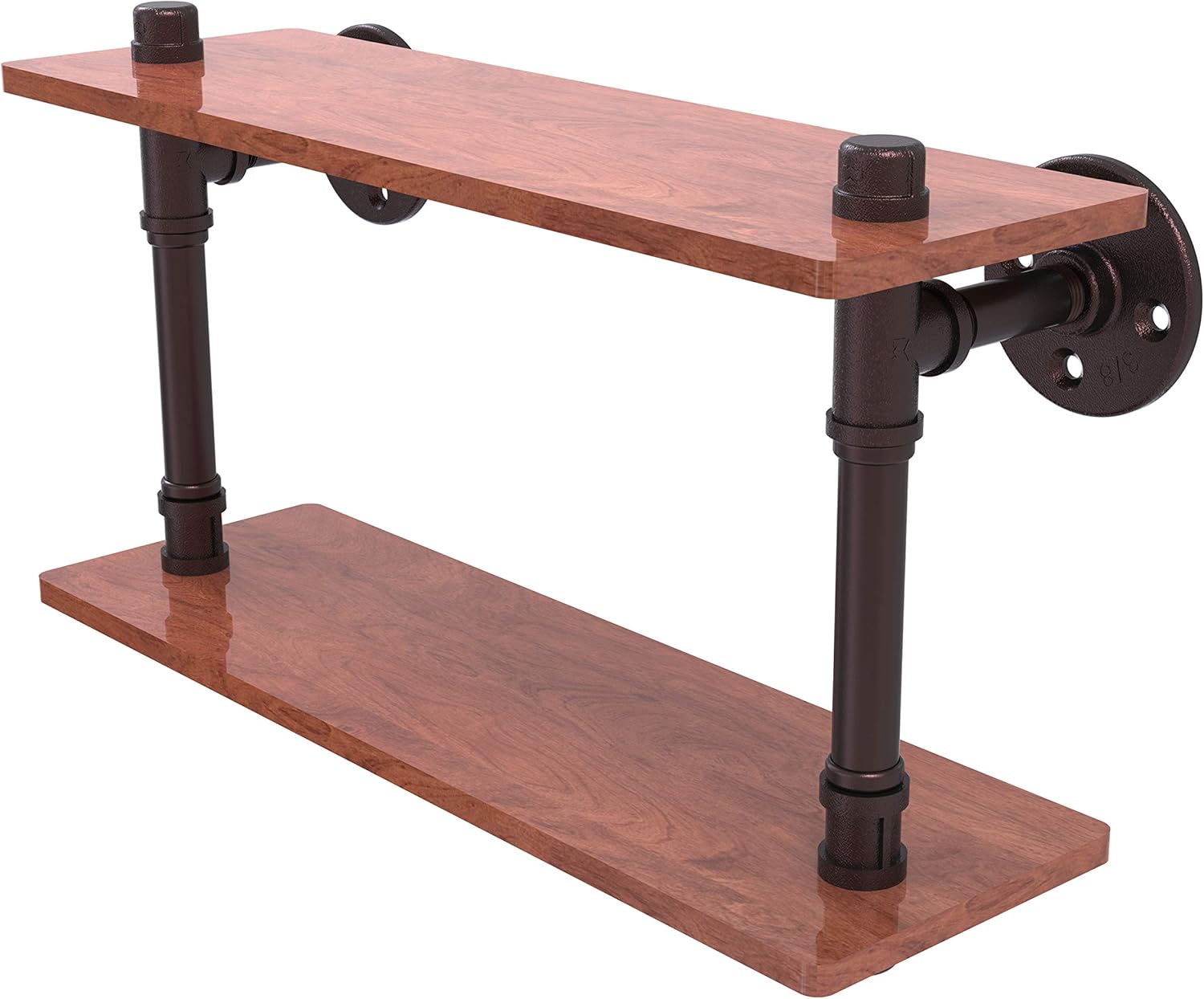 Allied Brass P-470-16-DWS Pipeline Collection 16 Inch Ironwood Double Wood Shelf, 16", Antique Bronze