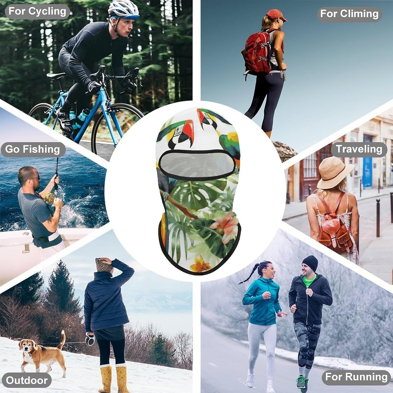 Balaclava Ski Mask for Men Women Summer Cooling Full Head Face Mask | Toucans Parrot Palm Tree Leaves Full Face Cover Breathable lightweight fabric with Sun UV wind Protection Sports Neck Gaiter