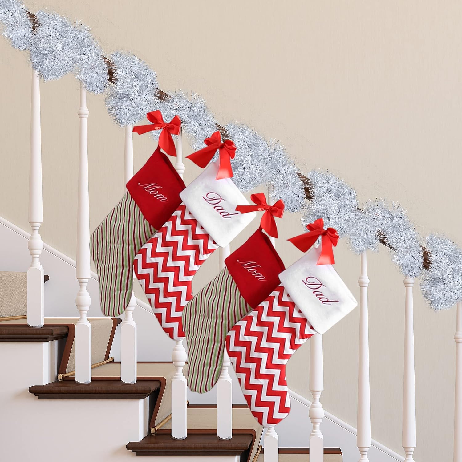 Sggvecsy 32.8Ft Christmas Tinsel Garland Xmas Tree Decorations Christmas Silver & White Metallic Twist Garland Ceiling Hanging Decorations for New Year Party Birthday Holiday Indoor Outdoor Supplies image 3
