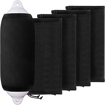 Boat Fender Covers 8" x 22",6" x 18",10" x 26" Fender Covers Marine Boat Bumper Sleeves for Twin Eye & Center Rope Tube Style Fenders, Black & Navy Blue, 4-Pack, Polyester Boat Fender Not Included
