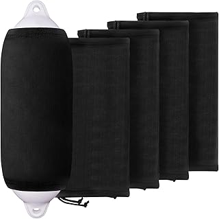 Boat Fender Covers 8" x 22"/10" x 26"/ 6" x 18" Fender Covers Marine Boat Bumper Sleeves for Twin Eye & Center Rope Tube Style Fenders, Black & Navy Blue, 4-Pack, Polyester (Boat Fender Not Included)