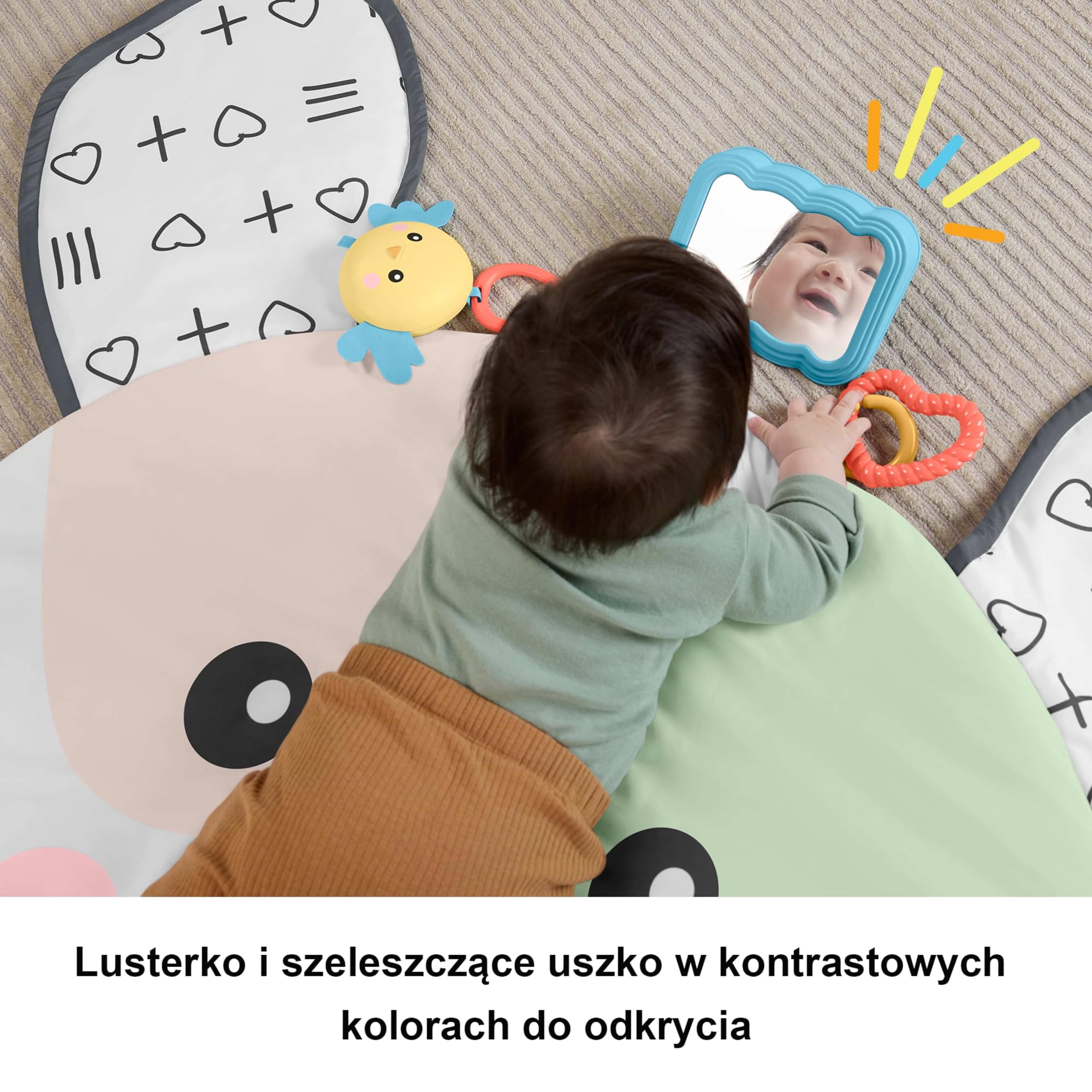 Fisher-Price Piesek Duża edukacyjna mata dla niemowląt z funkcjami sensorycznymi, do zabawy na brzuszku i pleckach, dla dzieci od narodzin, HYR51