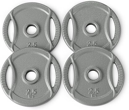 Amazon Basics 1-Inch Grip Weight Plates, Cast Iron, Strength Training, Home Gym