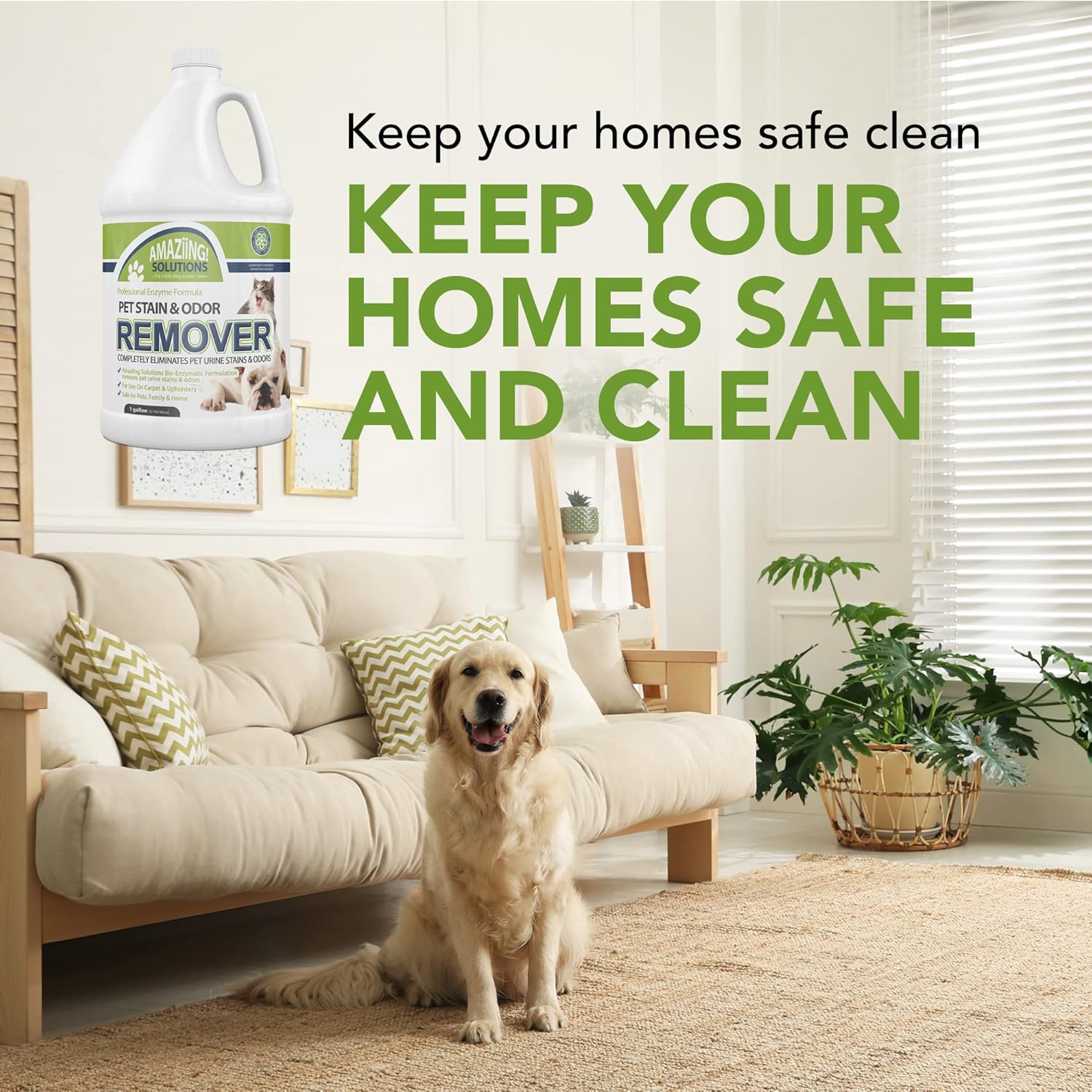 Pet Stain and Odor Remover - Enzyme Cleaner, Pet Urine Odor Eliminator Refill - Floor & Carpet Cleaner, Pet Deodorizers For Home, Fabric Freshener W/Fresh, Clean Scent, 1 Gallon