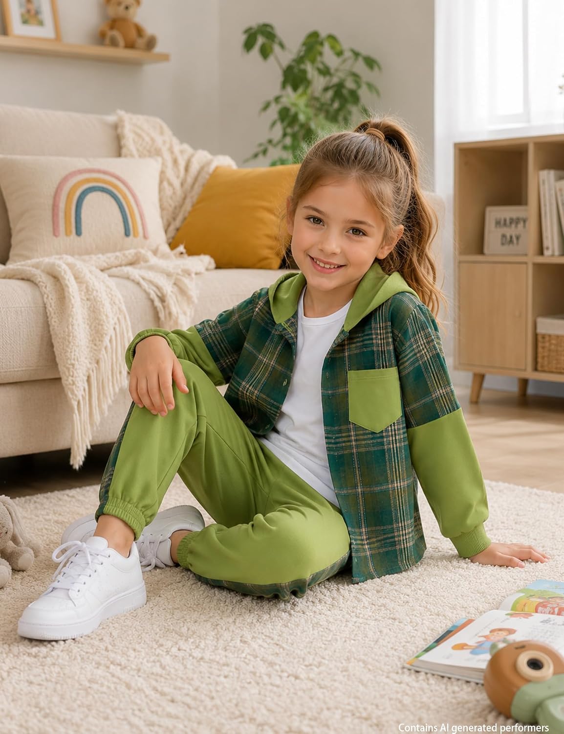 Girls Plaid Hoodie and Jogger Set 2 Piece Fall Winter Outfit 5-14Y image 3