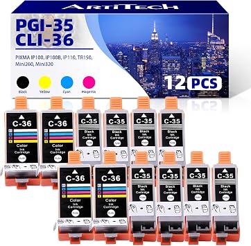 PGI-35 CLI-36 Ink Cartridges Compatible for Canon PGI 35 36 Ink Cartridge Work for Canon Pixma TR150 IP110 IP100 Mini260 Mini320 8 Black, 4 Color