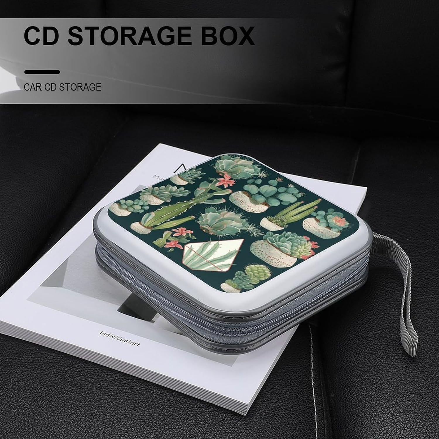 Succulent Plants And Cactus CD Case 40 Capacity Premium DVD Cases with Zipper DVD Collection Storage Bag Hard Plastic CD Holder Protective Disc Storage Organizer for Car Travel Home image 5