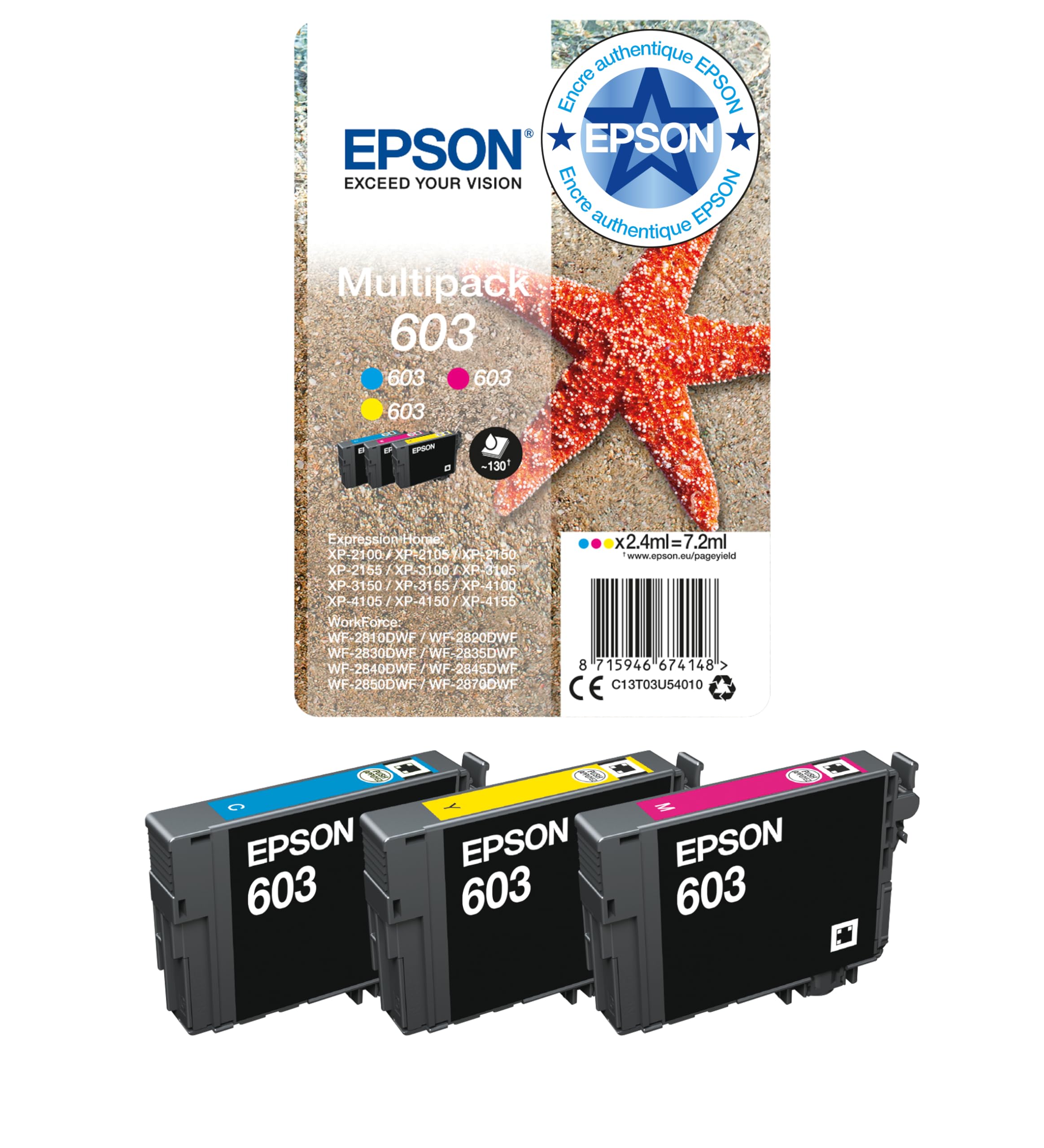 Epson Cartouches d'encre 603 Etoile de Mer, 3 couleurs: Cyan, Magenta, Jaune