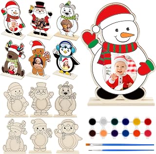 Colingmill 12 Sets Winter Wooden Picture Frame Craft Kits for Kids Color Your Own Photo Frame DIY Santa Claus Elk Penguin Crafts Xmas Decor for Winter Classroom Holiday Party Gifts