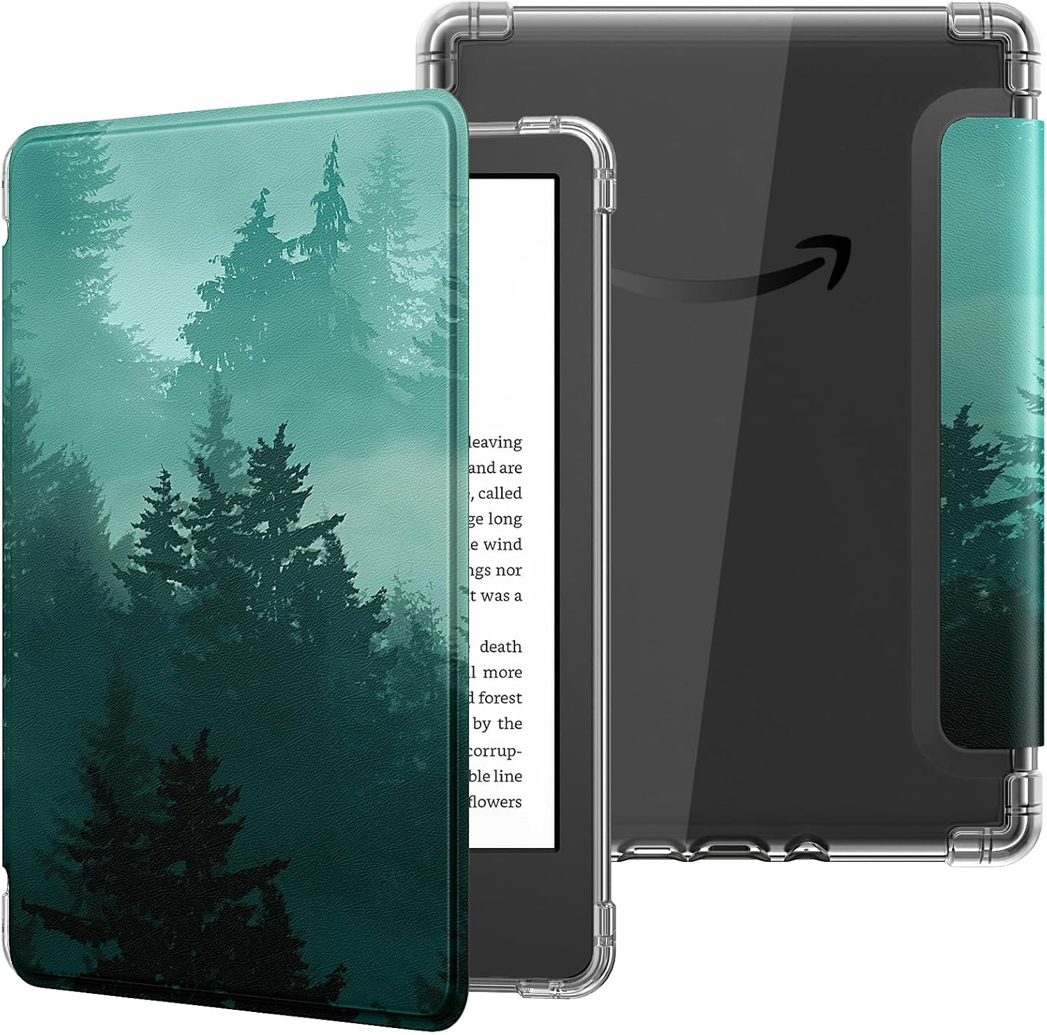 MoKo Case for 6″ Kindle (11th Generation-2024/2022 Release), Ultra Clear Soft Flexible Transparent TPU Back Cover Light Shell with Auto Wake/Sleep for Kindle 11th Generation 2024, Green Forest