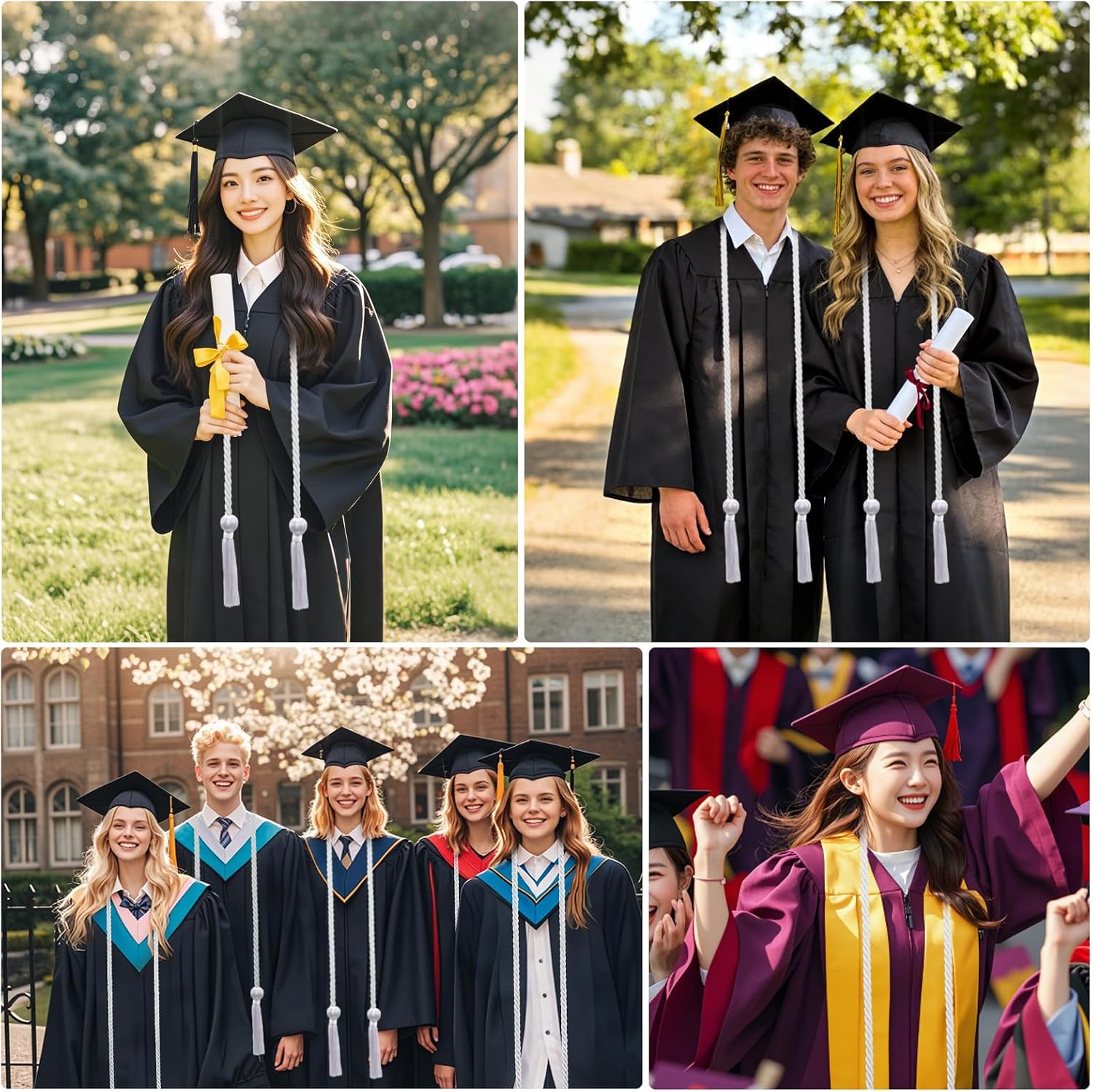 50 Pcs White Graduation Honor Cords with Tassel for High School College Graduation 2026
