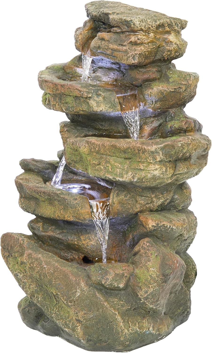 Alpine Corporation 20" H Outdoor Multi-Level Rock Floor Fountain with LED Lights, Brown