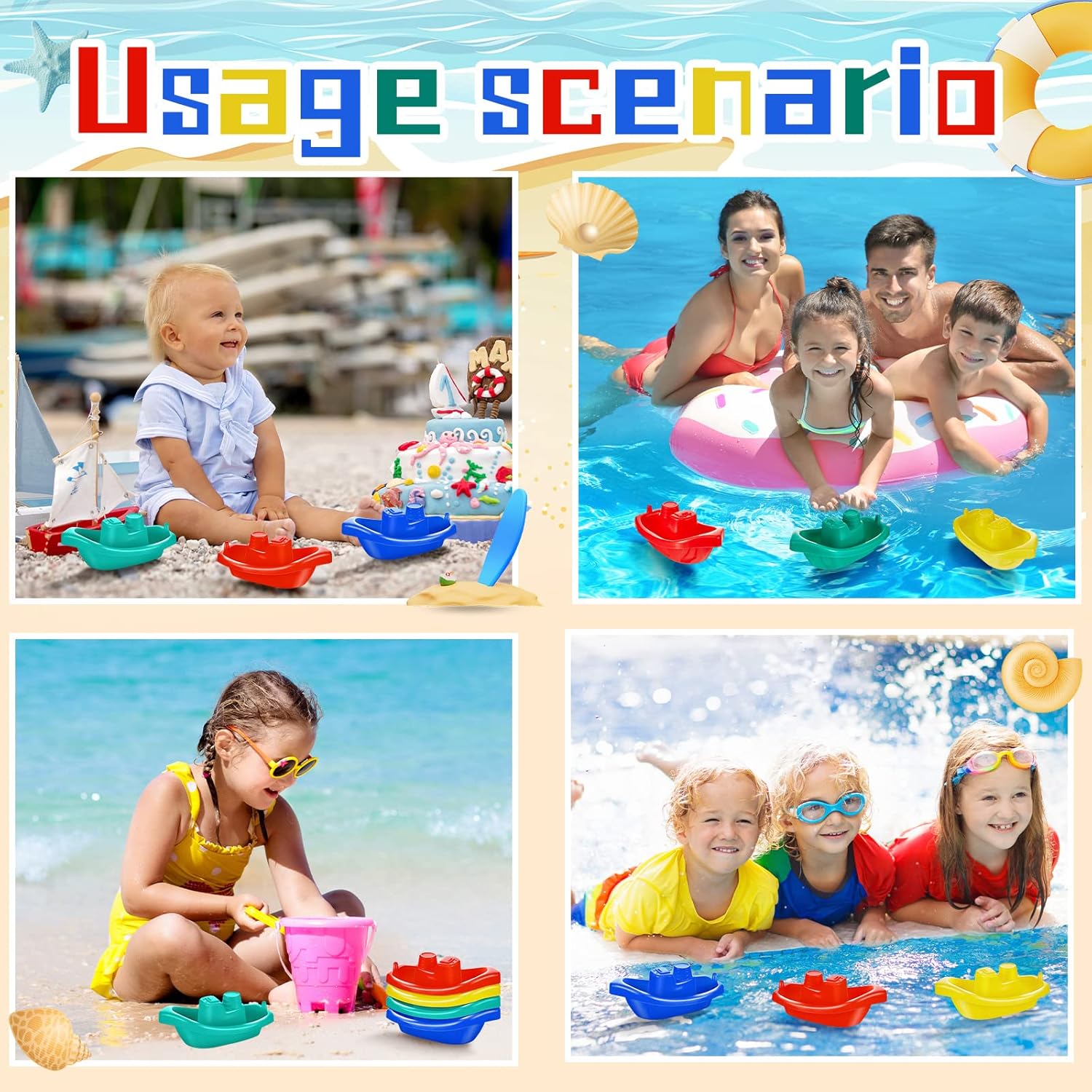 Woanger 60 Pcs Little Boat Bath Toys Stackable Floating Plastic Toys for Baby and Toddler Summer Pool and Bathtub Party, Vibrant, 4 Colors (Colorful)