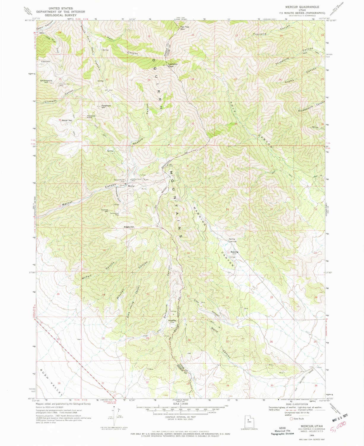 YellowMaps Mercur UT topo map, 1:24000 Scale, 7.5 X 7.5 Minute, Historical, 1968, Updated 1970, 26.8 x 22 in - Tyvek