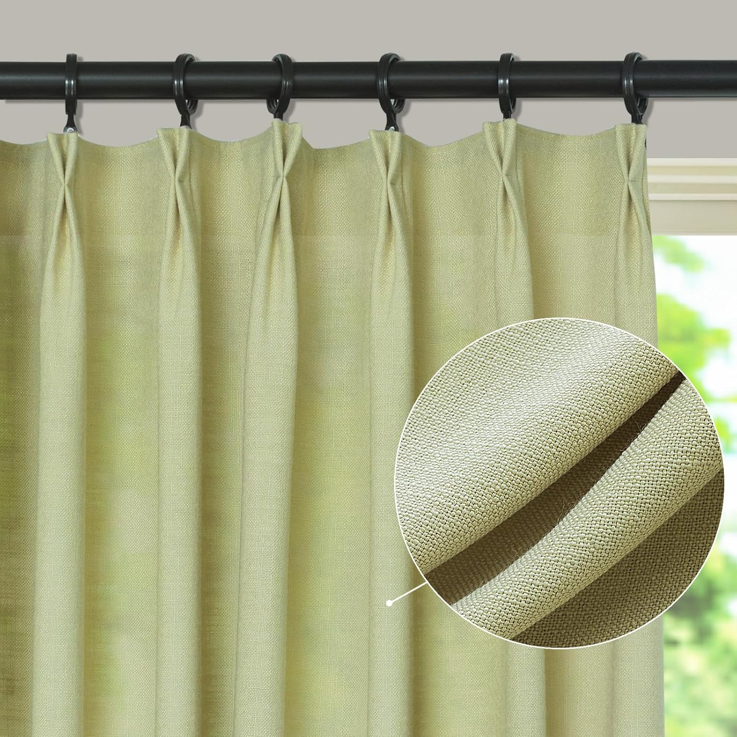LETAU Green Linen Curtains 54 inches Long, Pinch Pleated Lined Blackout Curtains, 26" W x 54" L, 2Panels