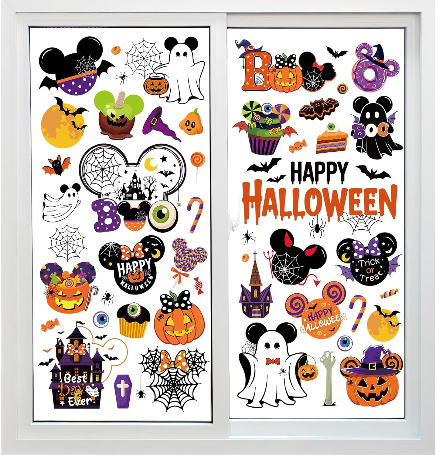 9 Sheets Halloween Window Clings - Ghost Mouse Window Decorations, Spooky Pumpkin Window Stickers for Home, Classroom, Office, Glass Doors and Halloween Party Decor