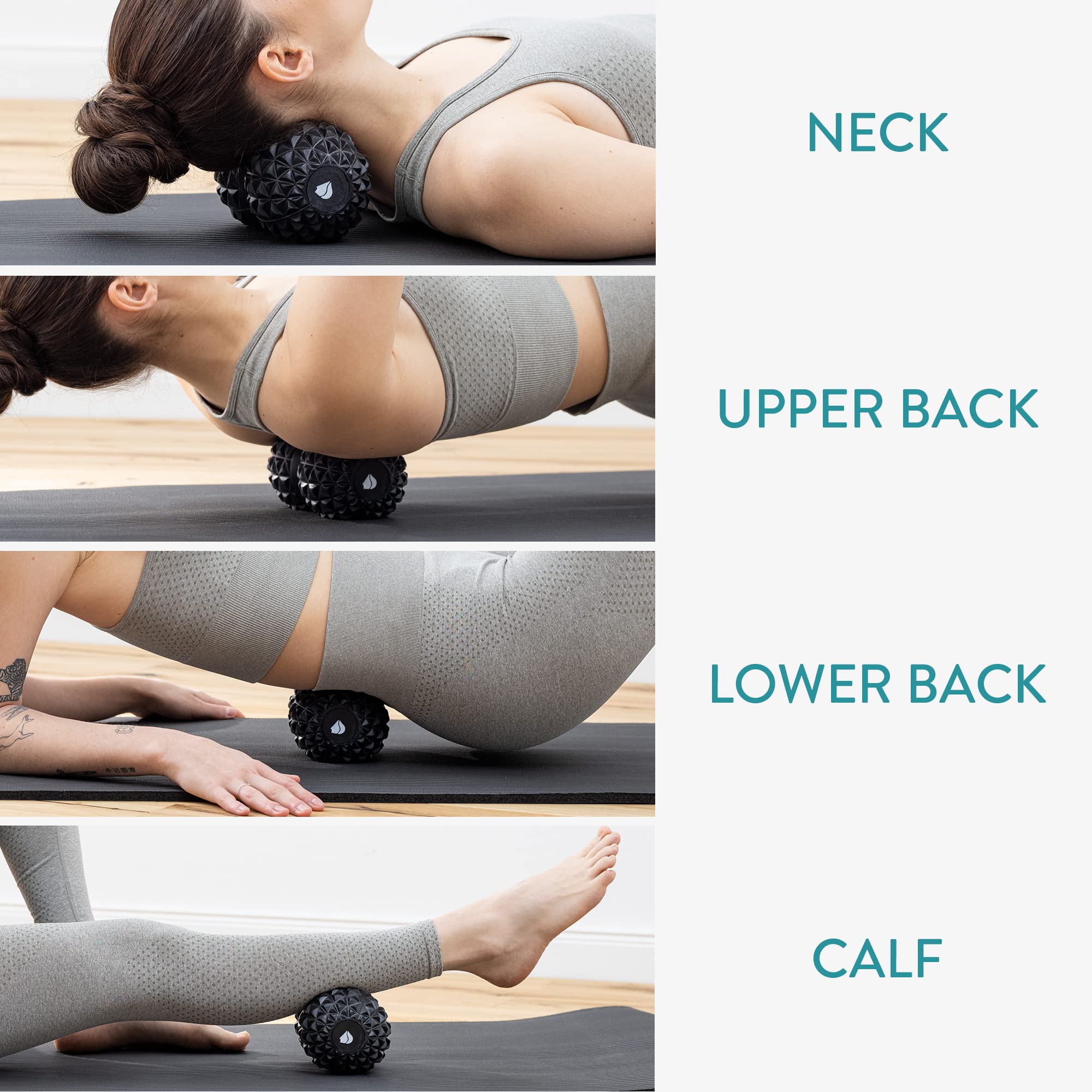 Navaris Set de Yoga y Pilates - Kit Texturizado Doble de 1x Rueda y 1x Bola de Masaje - 1x Aro de Ø 33 cm con 1x Pelota Doble para masajes - Negro