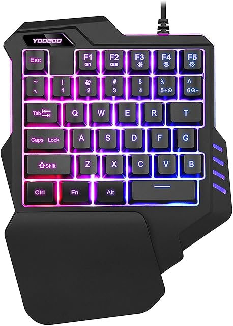 Hoopond One-Handed Gaming Keyboard, Wired Mini 35 Keys Single Hand with 8 RGB LED Backlit, Portable Gamer Keyboard With Ergonomic Design of Wrist Rest, Macro Recording Function, for PC Computer