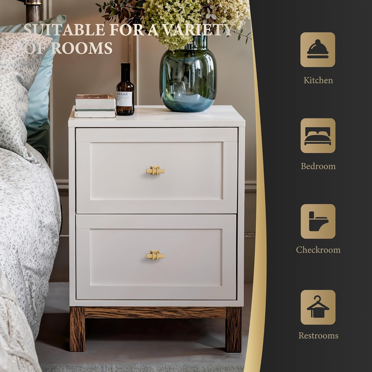 Haliwu 10 Pack Gold Cabinet Knobs, Brass Kitchen Handles Dresser Drawer Pulls, T-bar Hardware