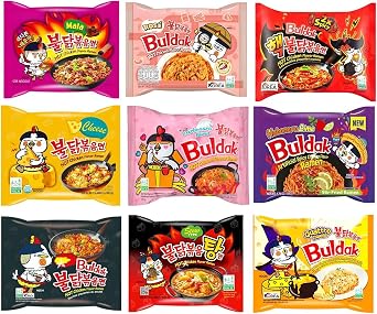 Buldak Spicy Noodles Assorted Pack of 5   140g Halal | Korean Instant Ramen Multipack | Buldak Noodles Variety Pack | Spicy Korean Noodle Selection