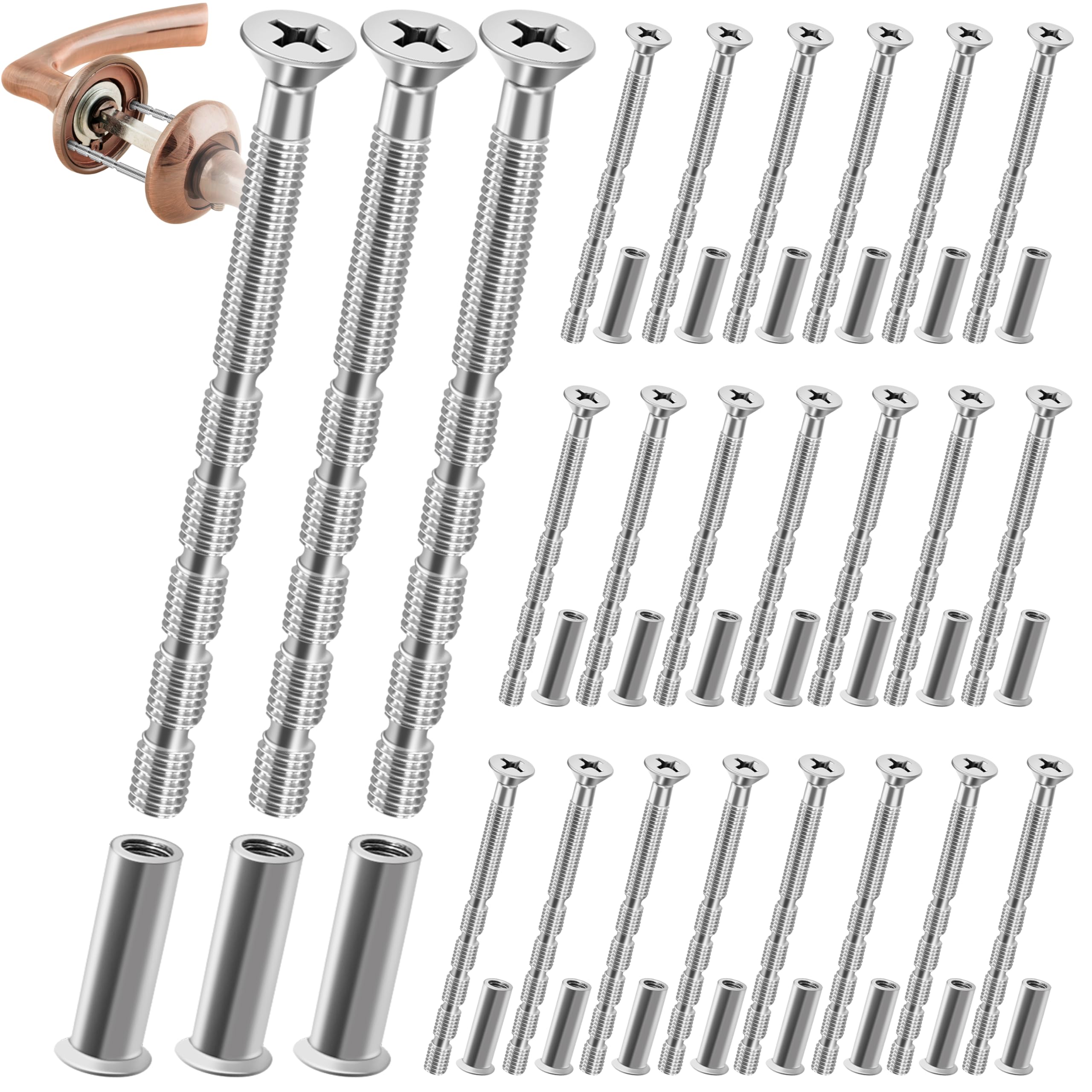 Gomeer 24 Piece M4 Door Handle Screws and Sleeves,M4 Screws Door Handle Bolts Through fixings Bolts and Sleeves for Door Handle Roses Knobs Door Lock and Escutcheons