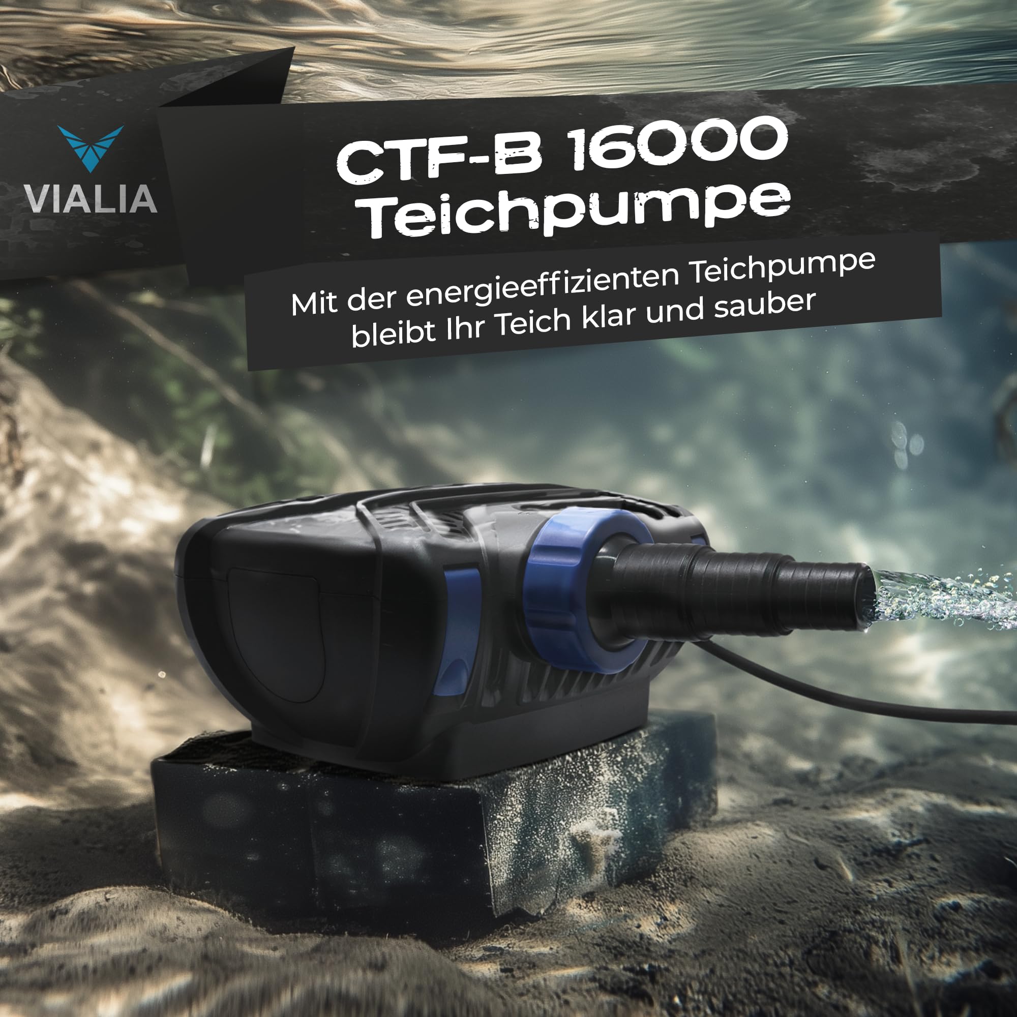 Teichpumpe CTF-B 16000 | 16000 L/h bei nur 140 Watt | Energiesparende Filterpumpe für Gartenteich & Bachlauf | Mit Trockenlaufschutz & Keramikachse | Für Filter, Skimmer & Wasserfall