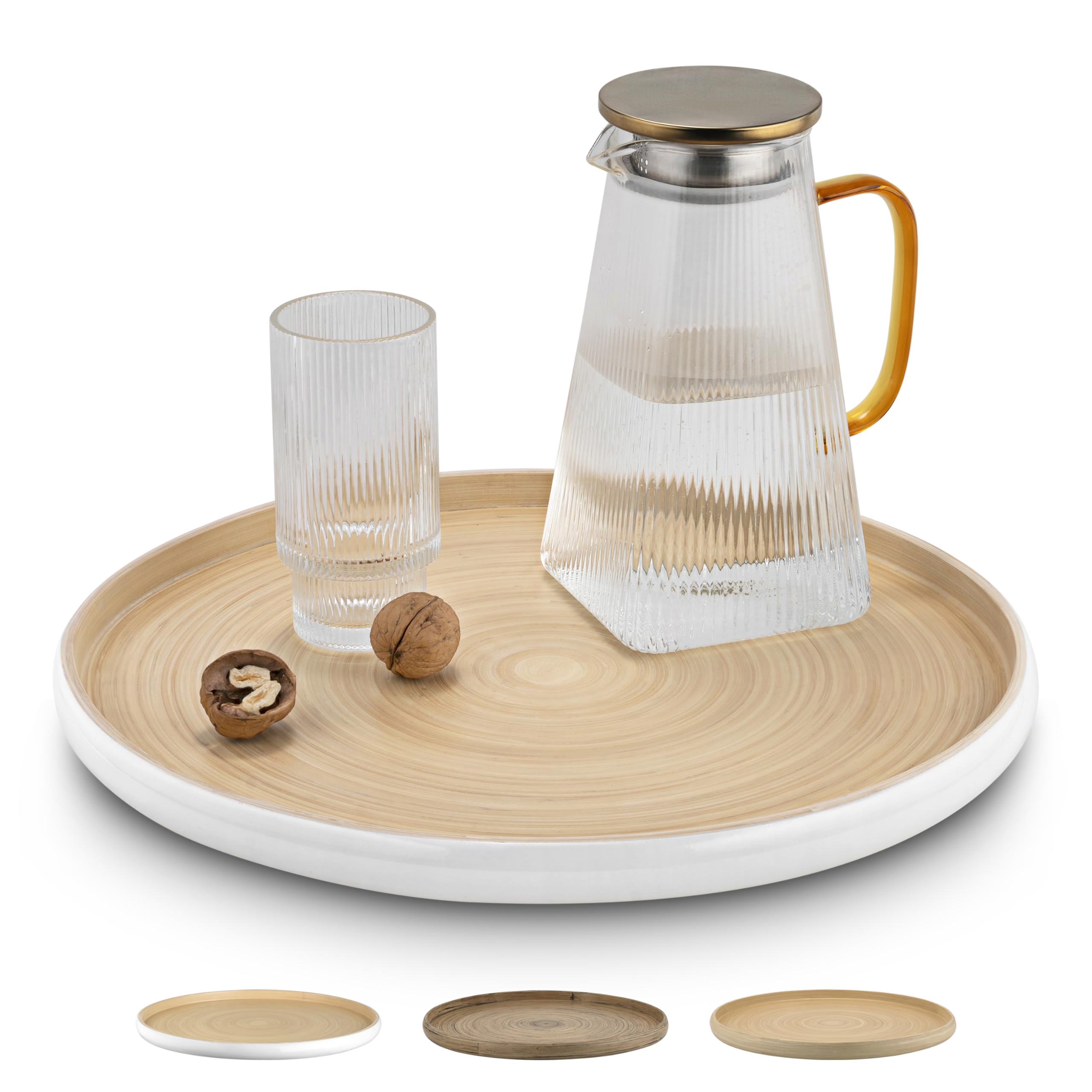 Lexa Bandeja Redonda de Madera de bambú Hecha a Mano de 15.7 Pulgadas para Servir Alimentos, Bandeja de Madera Grande para Mesa de café otomana, bandejas de Madera para charcutería, decoración del