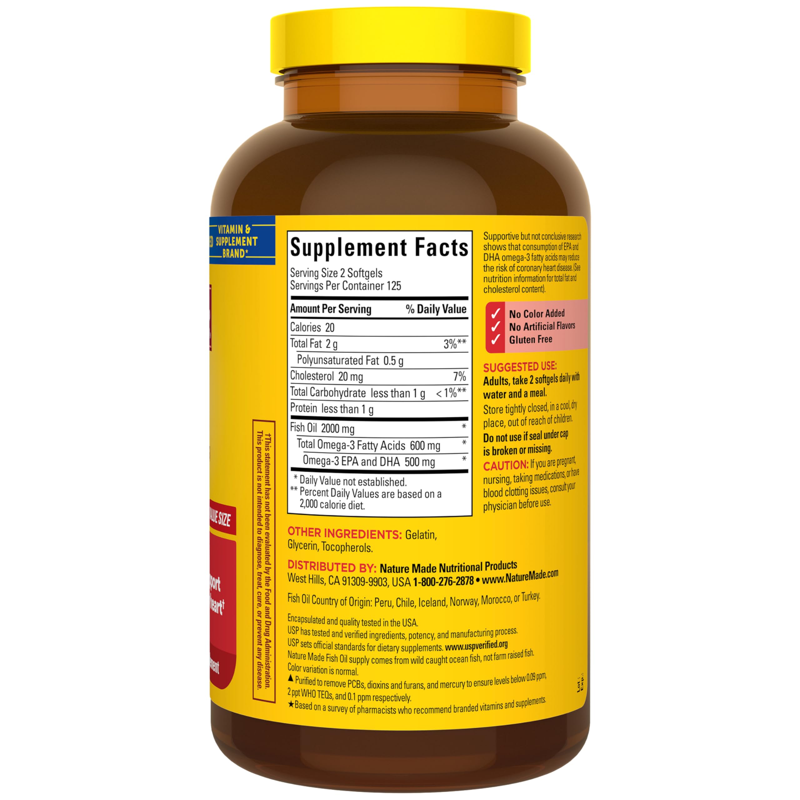 Nature Made Fish Oil Omega 3 Supplements, 2000mg Per Serving Softgels, Omega 3 Fish Oil for Healthy Heart Support, 250 Softgels, 125 Day Supply