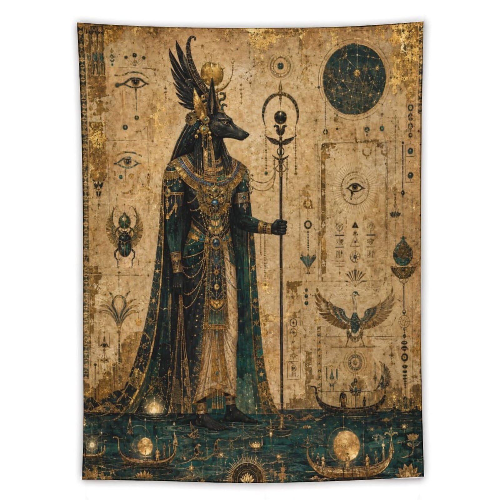 H3B8U2Y5 Anubis Celestial Egyptian Wall Tapestry, Golden Desert Mood