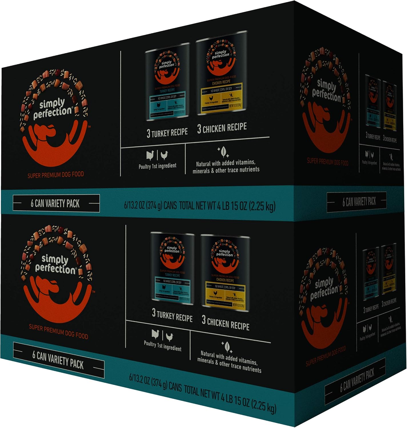 Simply Perfection Super Premium Chicken Recipe Turkey Recipe Variety Pack, 12 Cans