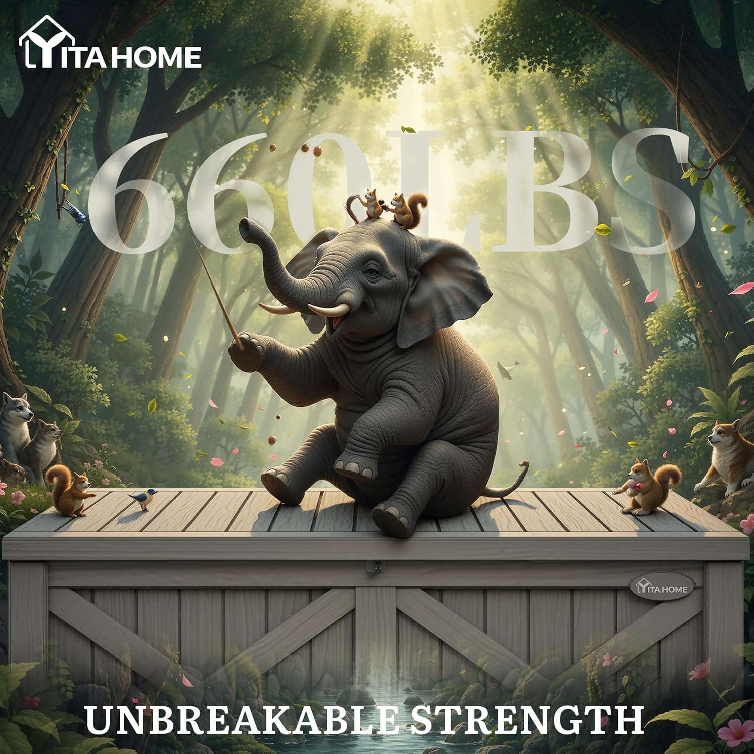 YITAHOME 150 Gallon Large Deck Box with X-Shaped Front, Resin Outdoor Storage Boxes, Waterproof Cushion Storage Bench for Patio, Pool Supplies, Garden Tools - Lockable, Taupe