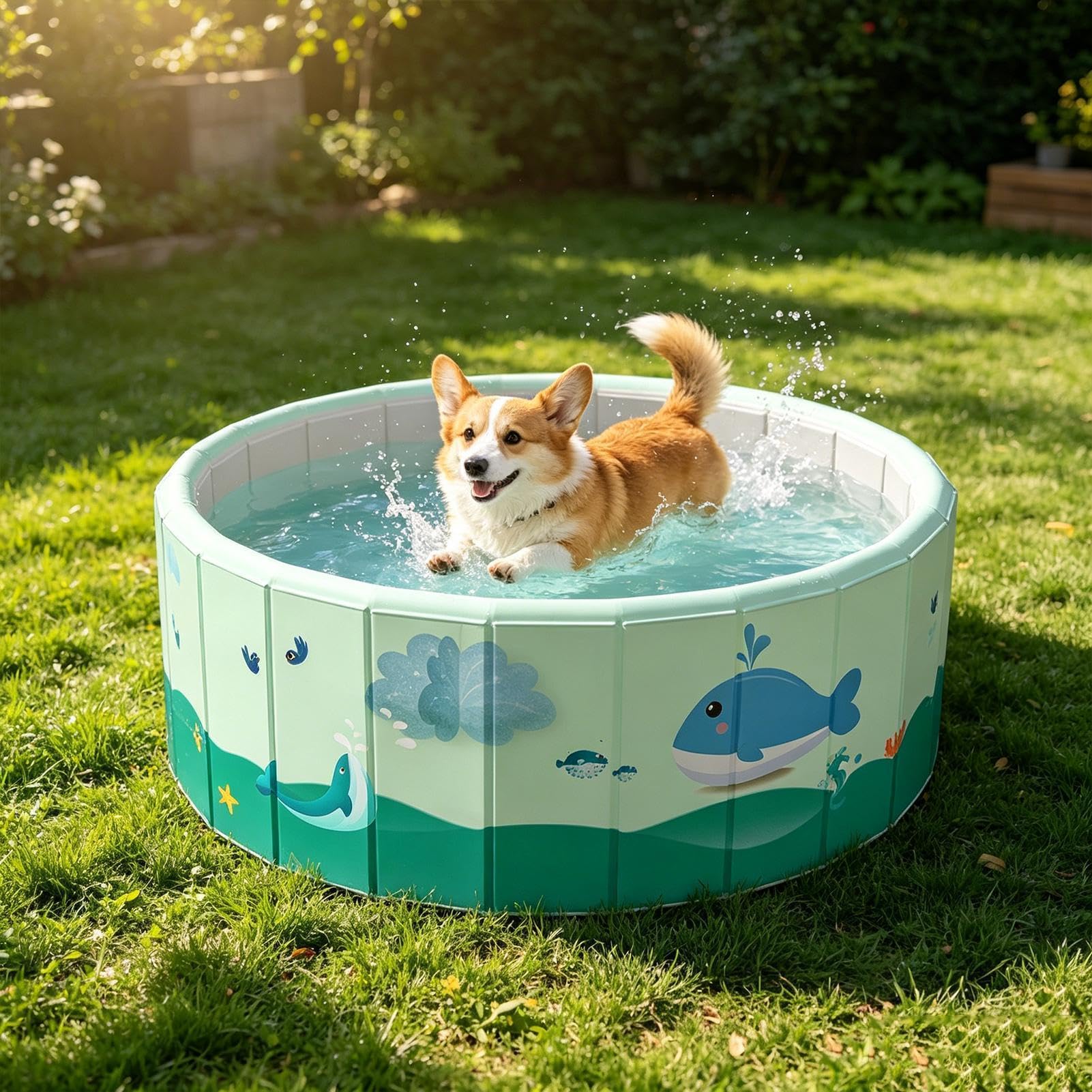 Faltbares Schwimmbecken | PVC Interaktive Tragbare Badewanne | Badebecken für Kinder Hund,Für Wasser draußen Garten Sommer Terrasse Sonnenparty Erwachsene Outdoor