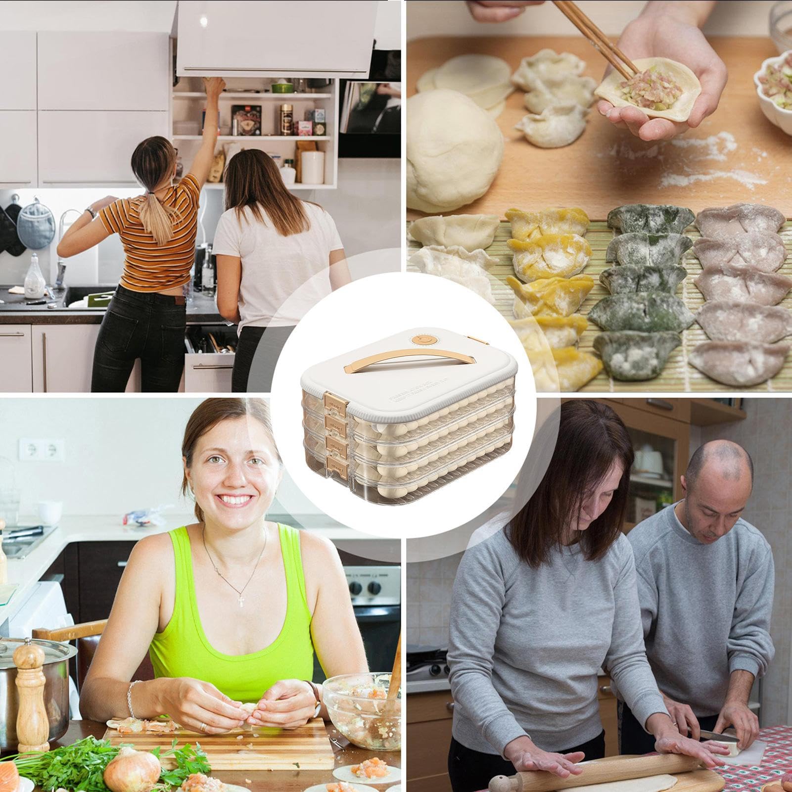 Contenitore per Ravioli - 4 Strati Trasparente, Contenitore Impilabile con Manico e Coperchio, Organizzatore per Alimenti | Soluzione di Conservazione per Cucina a Microonde, Sicura per Congelatore, a