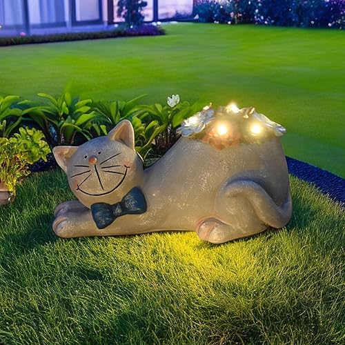 Miniatura 2 de Figuras de jardín de gatos, decoración al aire libre, estatua solar con luces LED para patio, césped, patio, decoración artística, inauguración de