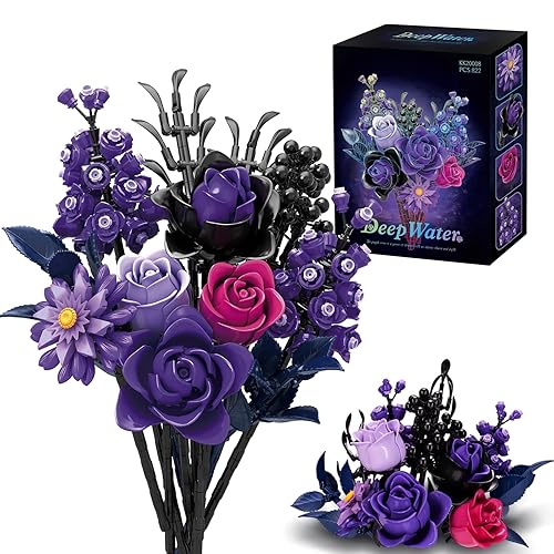 Ideas Halloween Purple Flowers Gothic Rose, Compatible with Lego Flowers Gift for Adults Women Girls Home Botanical Decoration for Birthday, Mother's Day, Christmas 8-16+ (822PSC)