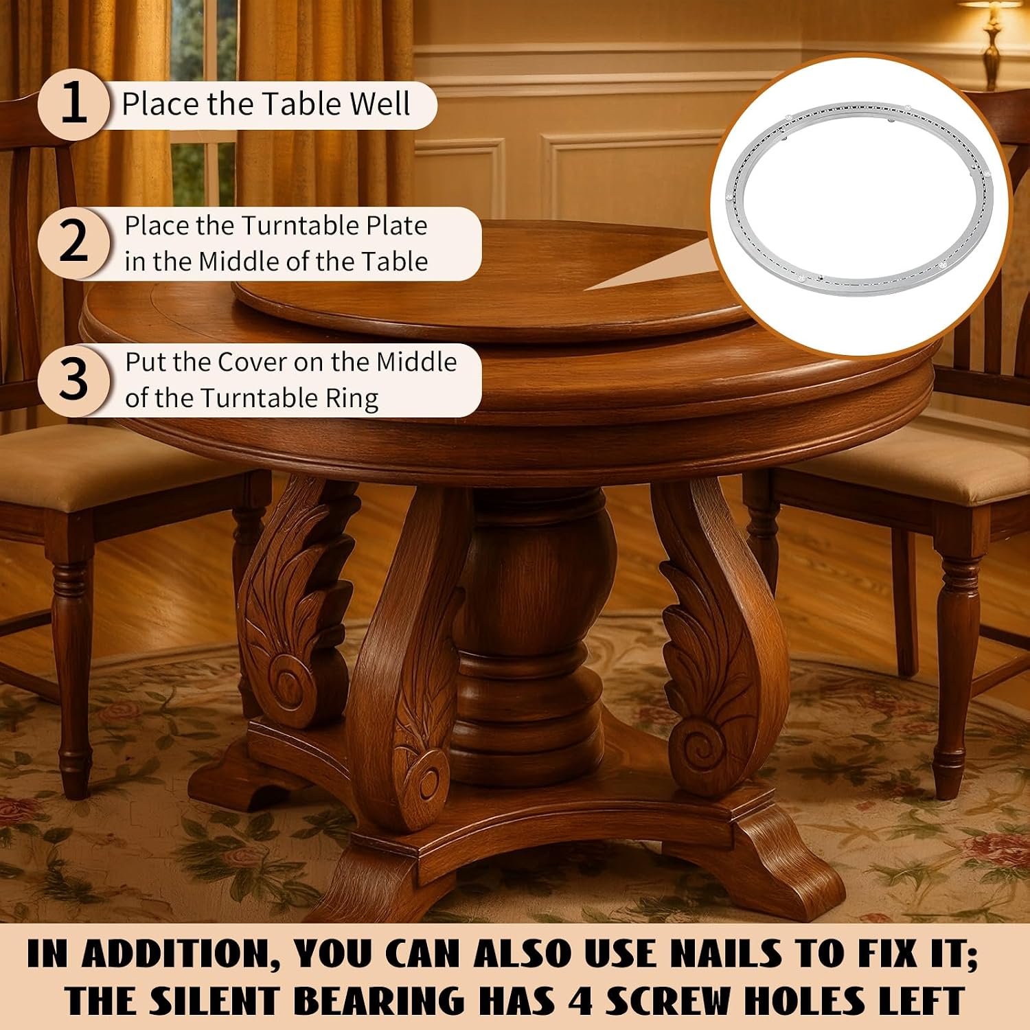 Lounsweer 20 Inch Lazy Susan Hardware Mute Aluminum Alloy Turntable Bearing Large Mute Heavy Duty Swivel Plate 530 Lbs Load Lazy Susan Base Kit Silent Rotating Ring for Tabletop Corner Storage