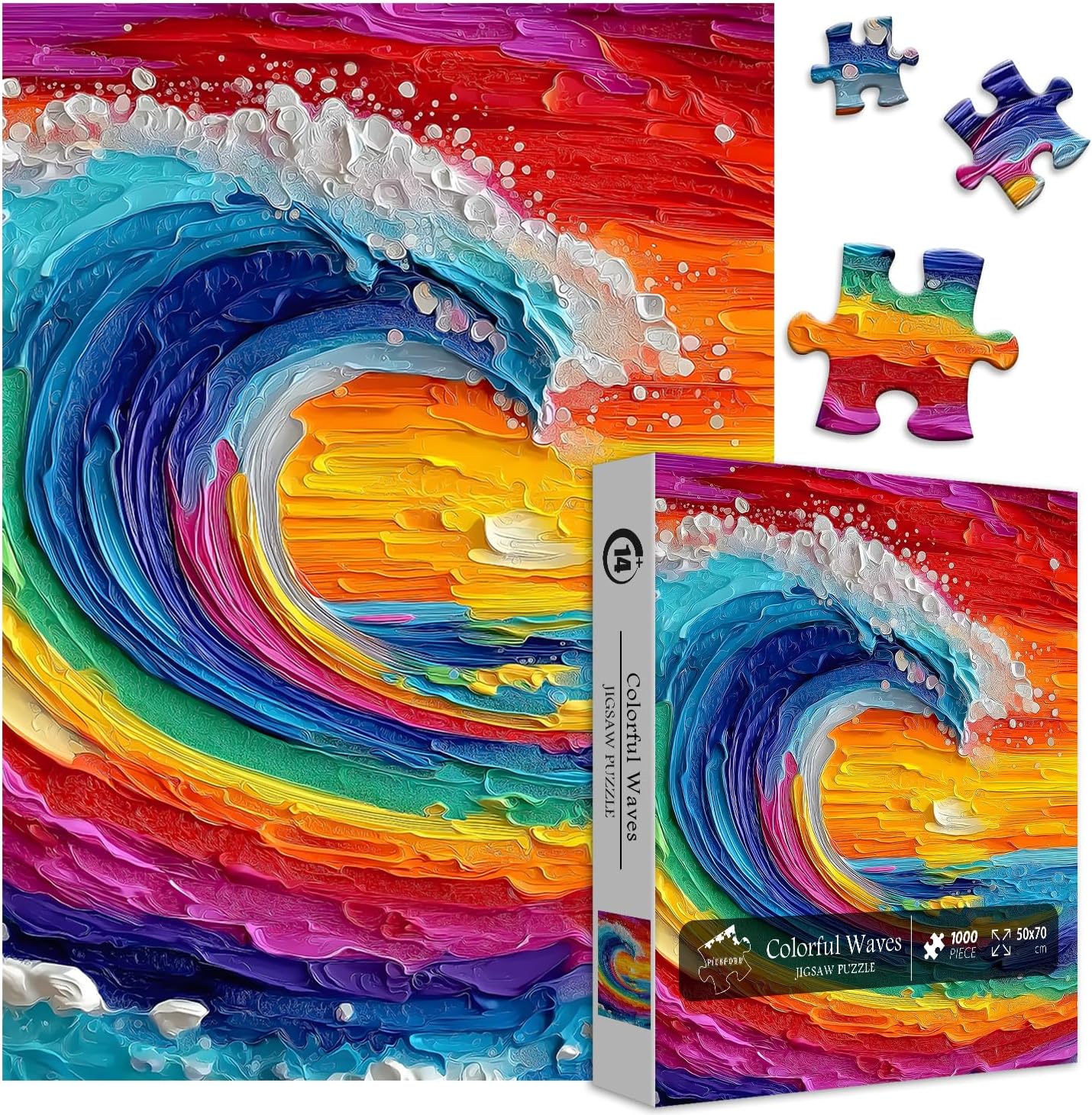 Impossible Puzzles for Adults 1000 Pieces, Colorful Ocean Wave Art Puzzle, Hard Difficult Jigsaw Puzzles Beach Painting, Gradient Rainbow Challenging Puzzles for Adults