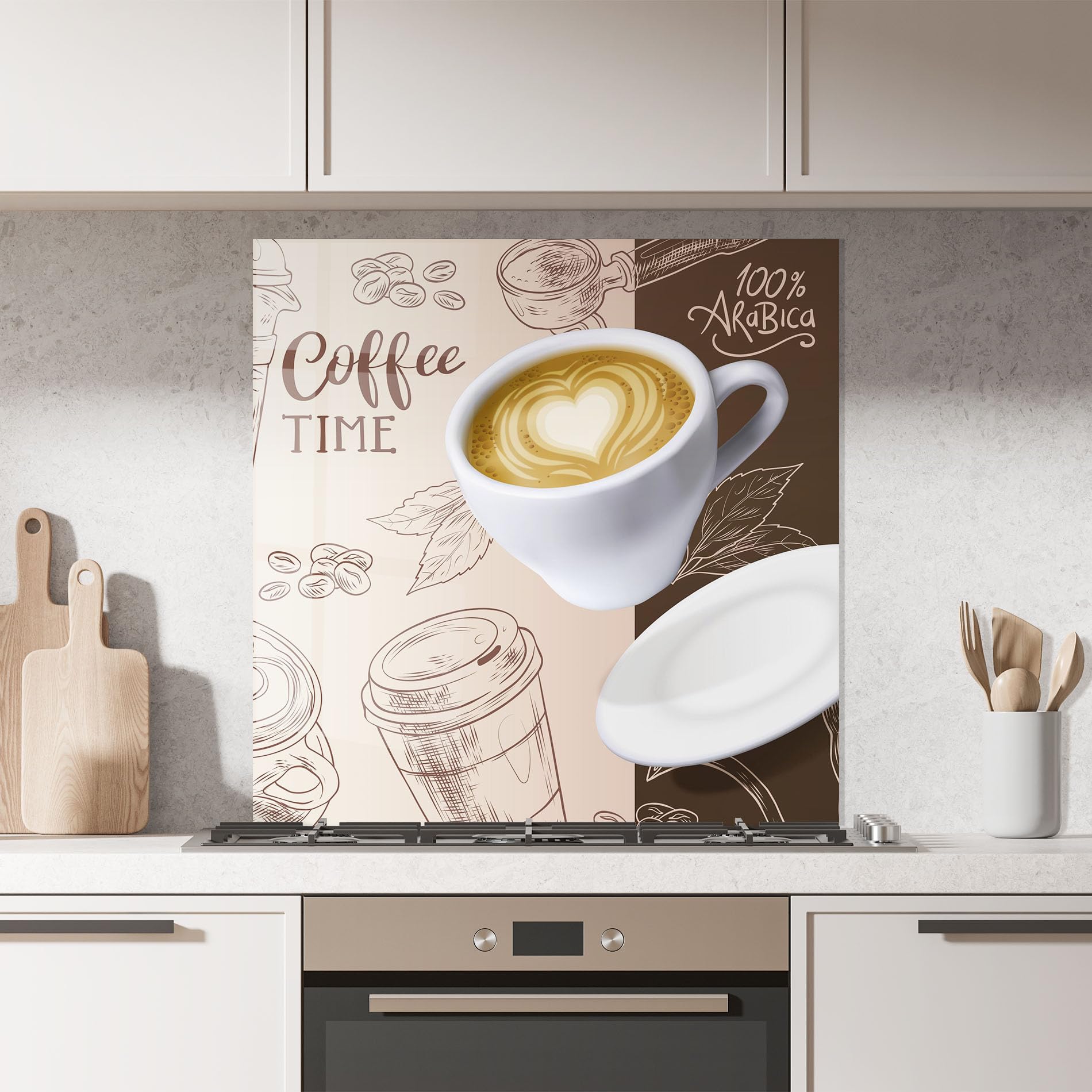 ARTHUB® Küchenrückwand aus Glas 60x60 cm, 4mm ESG | Spritzschutz, Glasplatte, Herdspritzschutz, Wandschutz für Herd, Hartglas, Lebensmittel, Kaffee, Coffee Time
